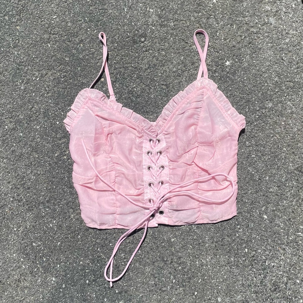 pink shein discontinued adjustable coquette tank top crop